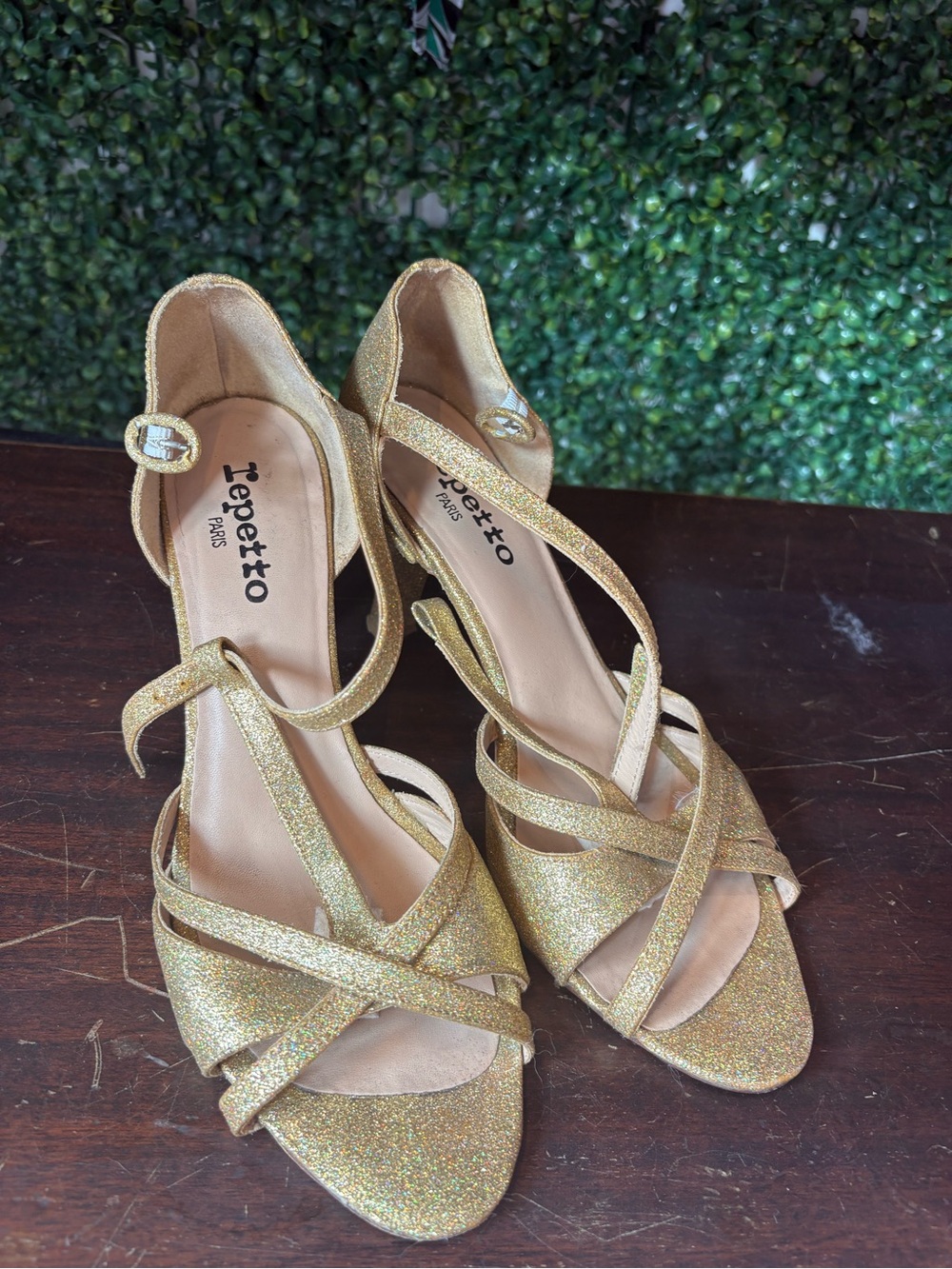 Sergio Rossi Gold Glitter Strappy Heels